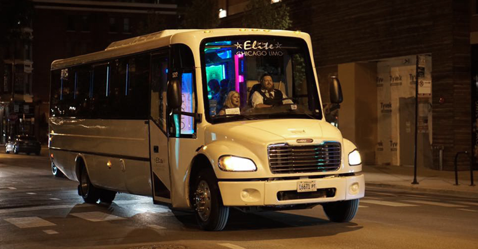 elite party bus on the street of Chicago